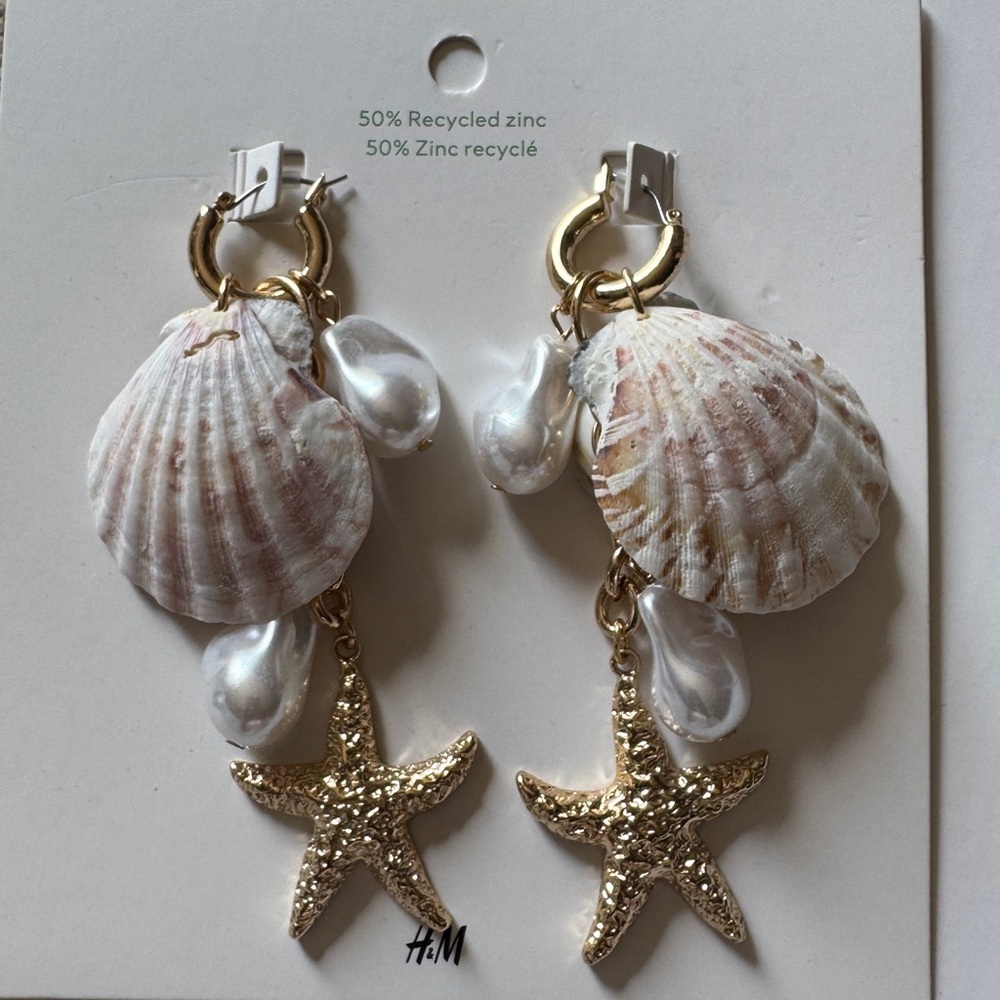 H&M Gold Starfish and Shell Drop Earrings‎
